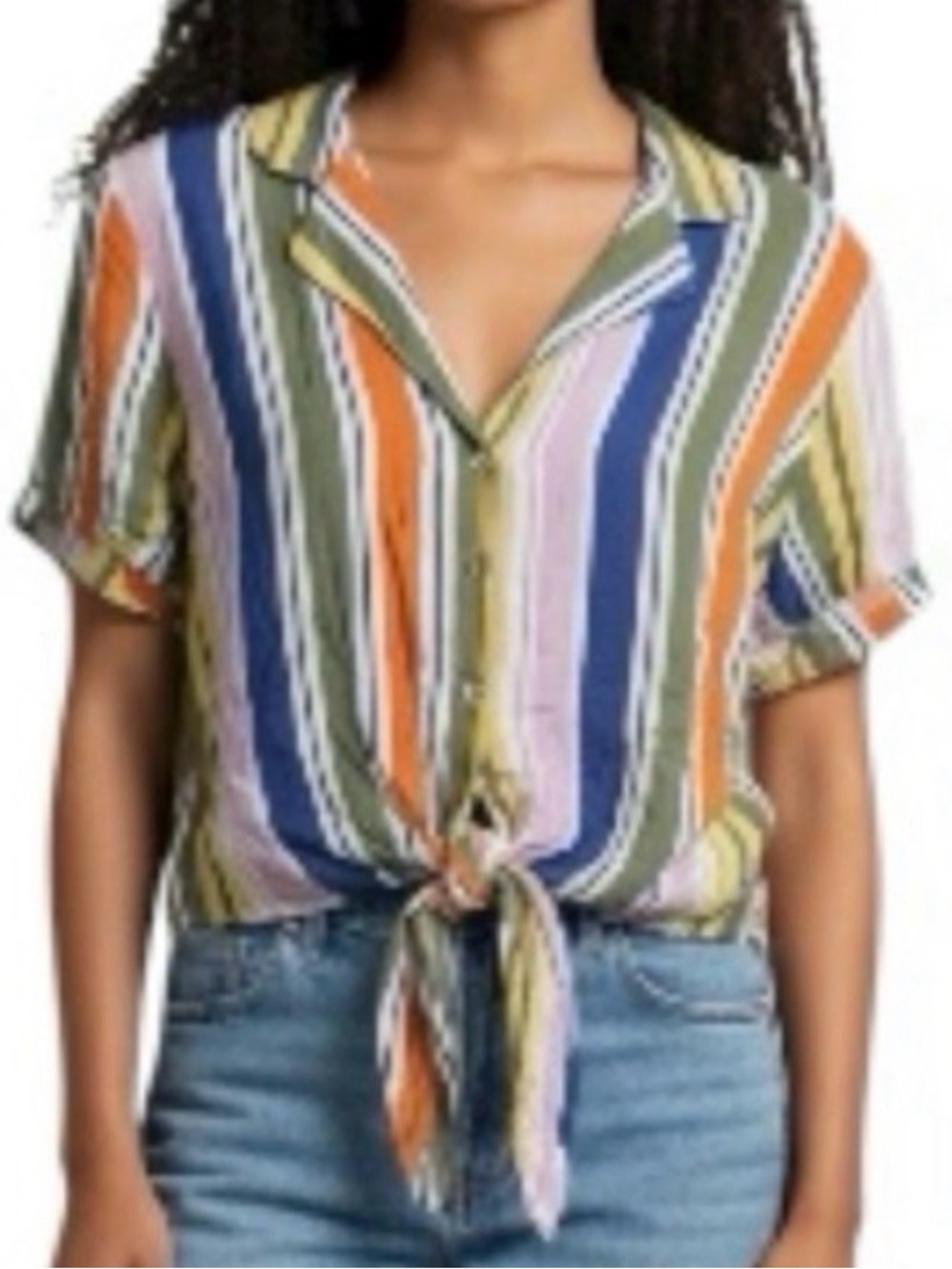 Forever 21 Women's Multi-Stripe Tie-Front Button Shirt